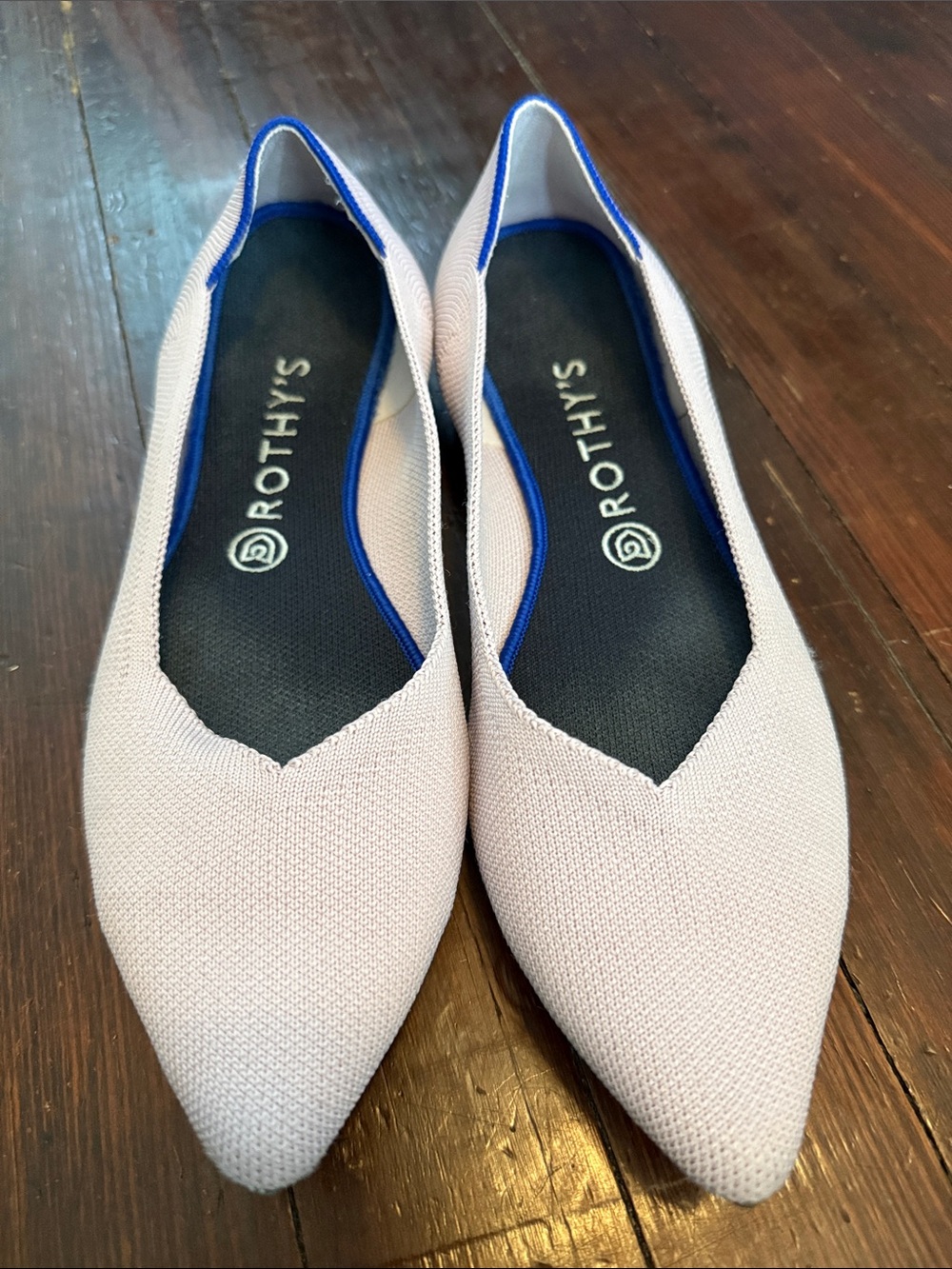 Rothy's The Point - Pale Pink with Blue Trim